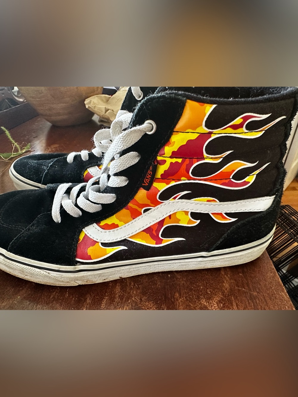 Vans Kids High-Top Sneakers- Black w/ Flame Camo- Size 7 Youth
